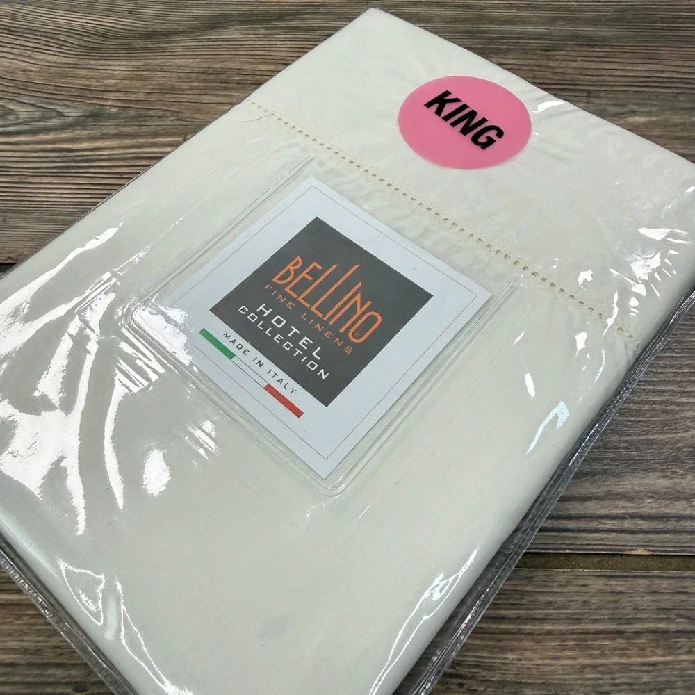 Bellino King Pillowcase Pair Cream 100% Cotton Percale Hotel Italy NEW